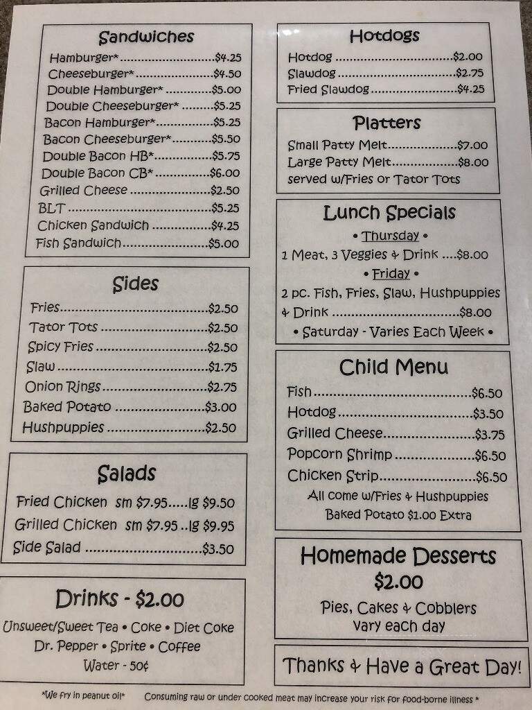 Fish Hut - Savannah, TN menu_pic