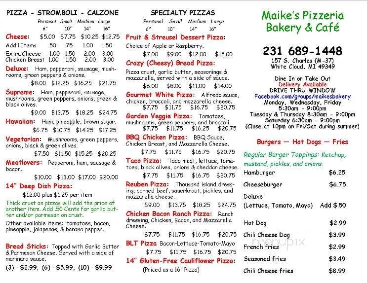 Maike's Bakery & Pizza - White Cloud, MI menu_pic
