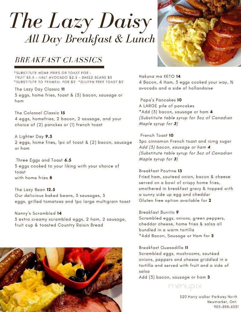 The Lazy Daisy Cafe - Newmarket, ON menu_pic
