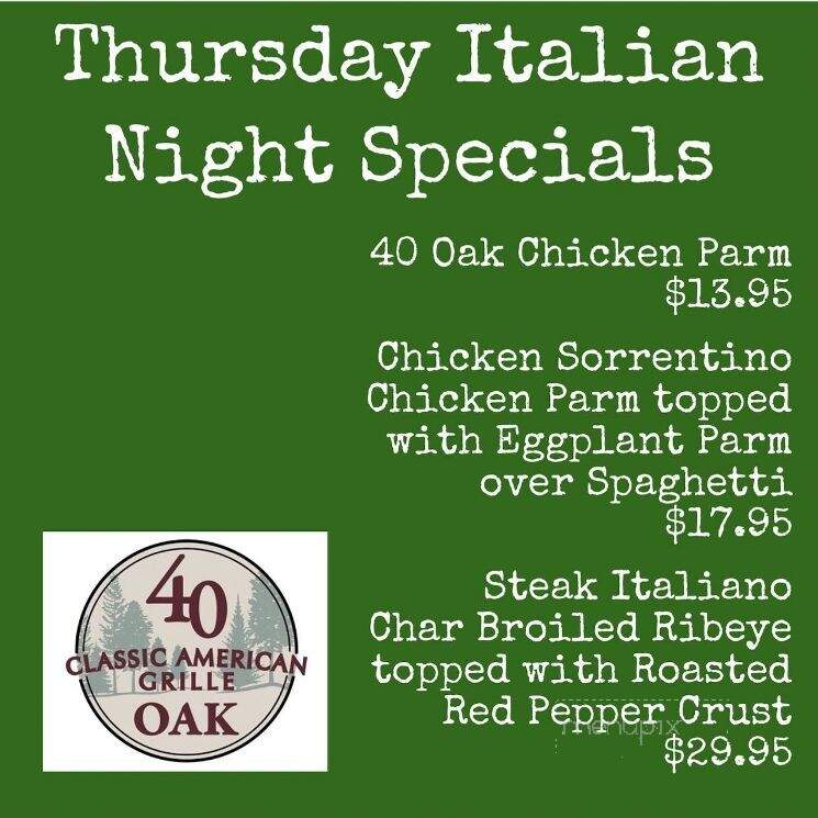 40 Oak Classic American Grille - Queensbury, NY menu_pic