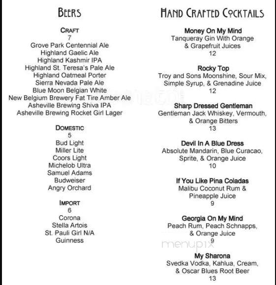 Elaine's Dueling Piano Bar - Asheville, NC menu_pic