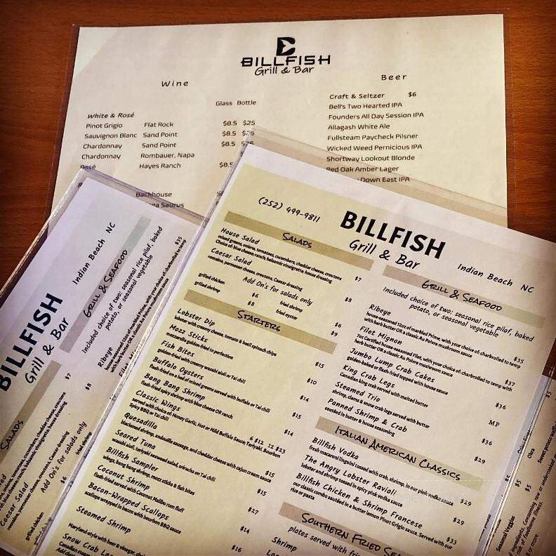 Billfish Grill & Bar - Indian Beach, NC menu_pic
