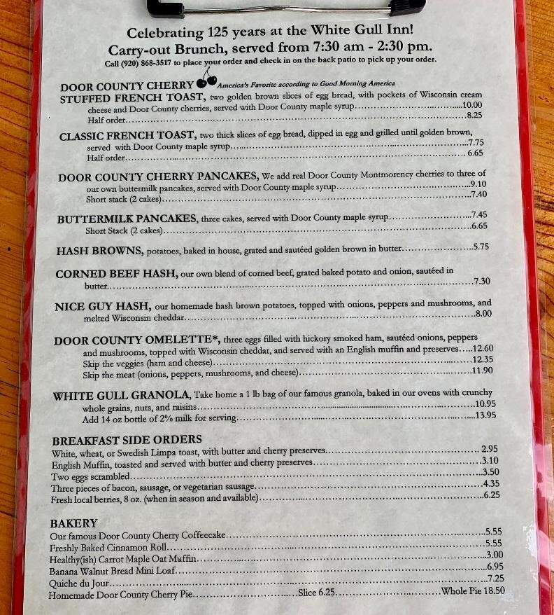White Gull Inn - Fish Creek, WI menu_pic
