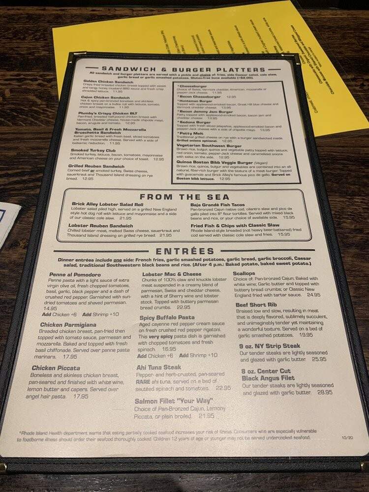 Brick Alley Pub & Restaurant - Newport, RI menu_pic