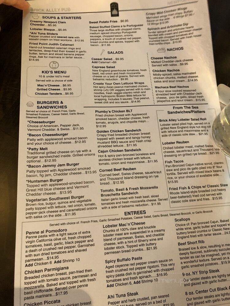 Brick Alley Pub & Restaurant - Newport, RI menu_pic