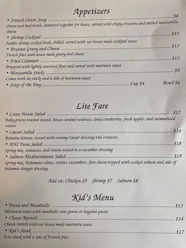 Luna Restaurant - Lake Placid, NY menu_pic