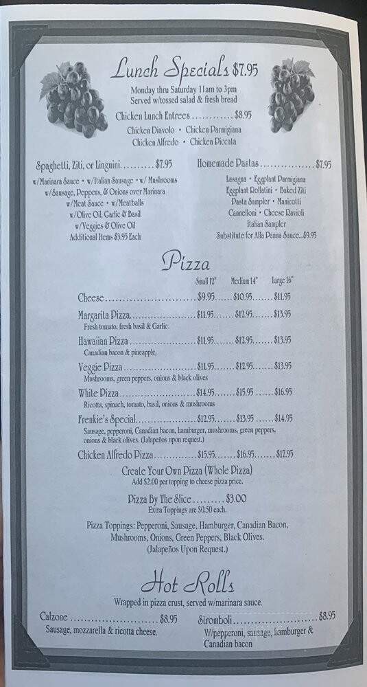 Frenkie's Pasta & Pizza - Hillsboro, TX menu_pic
