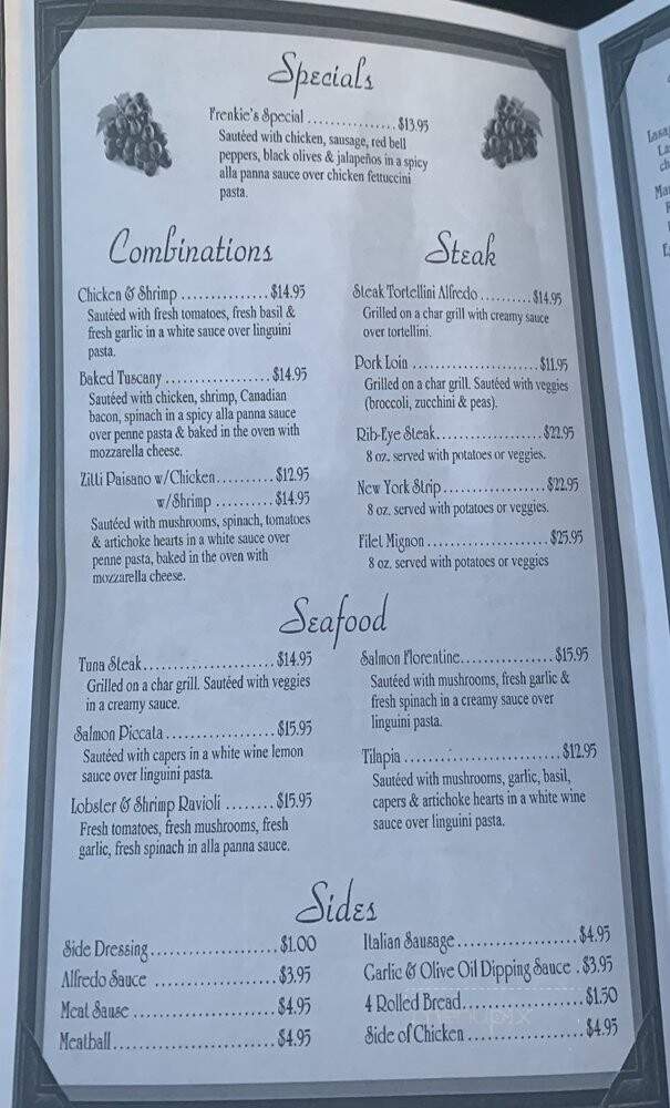 Frenkie's Pasta & Pizza - Hillsboro, TX menu_pic
