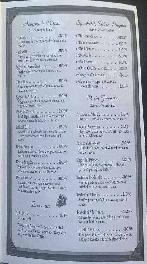 Frenkie's Pasta & Pizza - Hillsboro, TX menu_pic