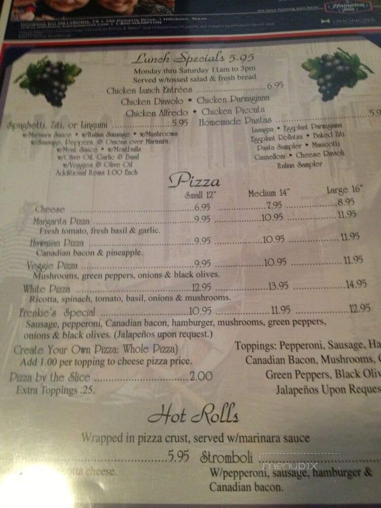 Frenkie's Pasta & Pizza - Hillsboro, TX menu_pic