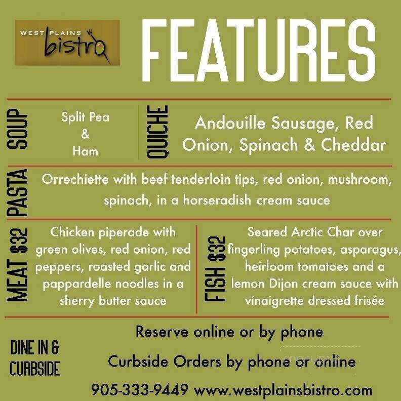 West Plains Bistro - Burlington, ON menu_pic