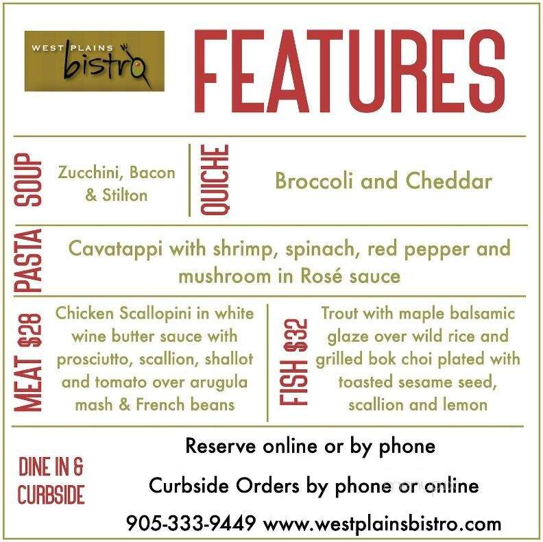 West Plains Bistro - Burlington, ON menu_pic