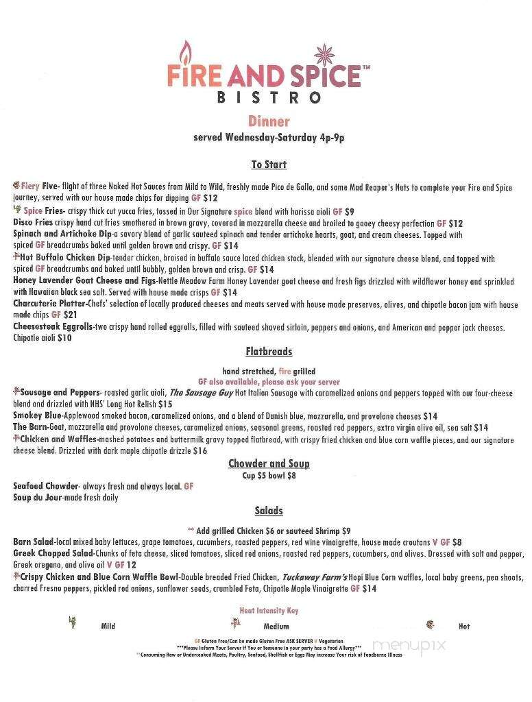 Fire and Spice Bistro - Newfields, NH menu_pic
