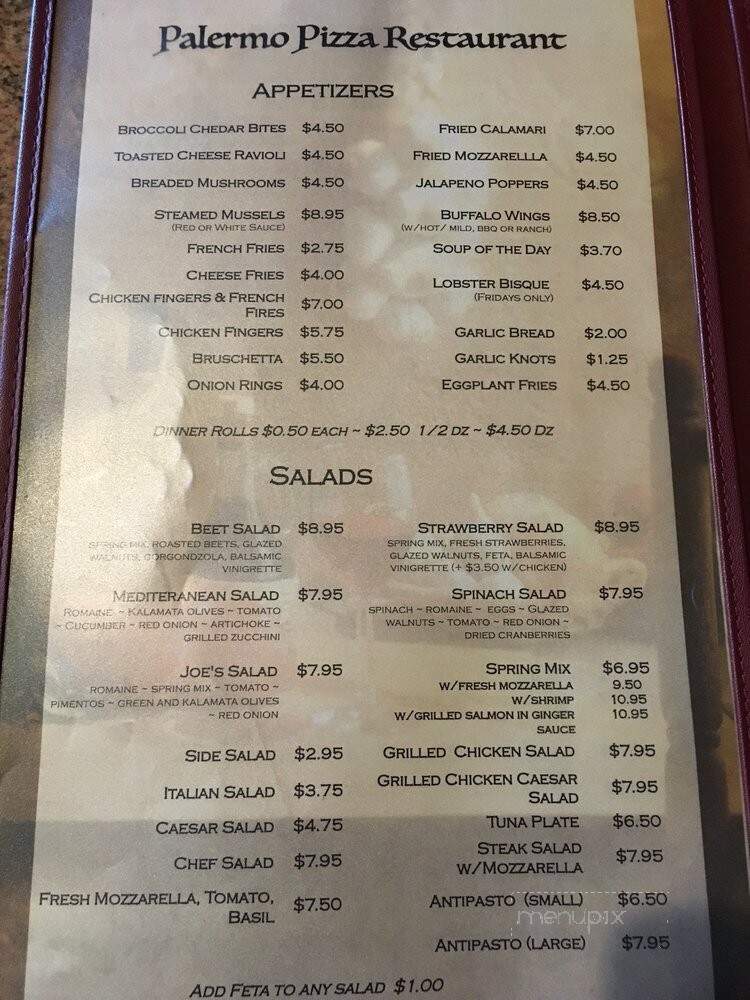 Palermo Pizza & Restaurant - Minersville, PA menu_pic