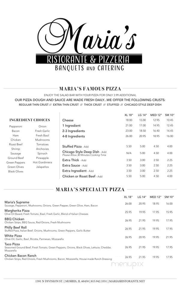 Maria's Pizza Restaurant - Morris, IL menu_pic