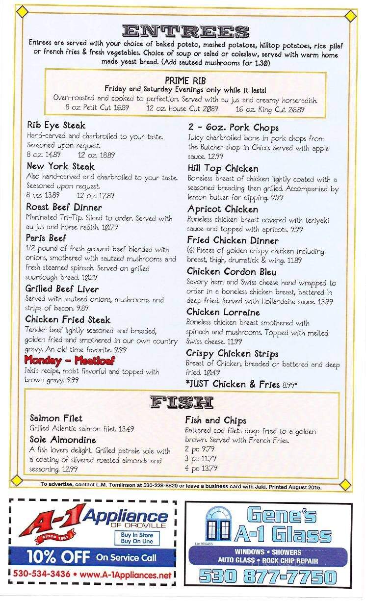 Jaki's Hilltop Cafe - Magalia, CA menu_pic