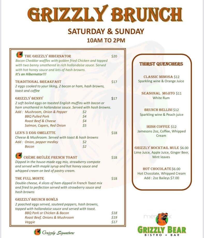Grizzly Bear Bistro & Bar - Kelowna, BC menu_pic