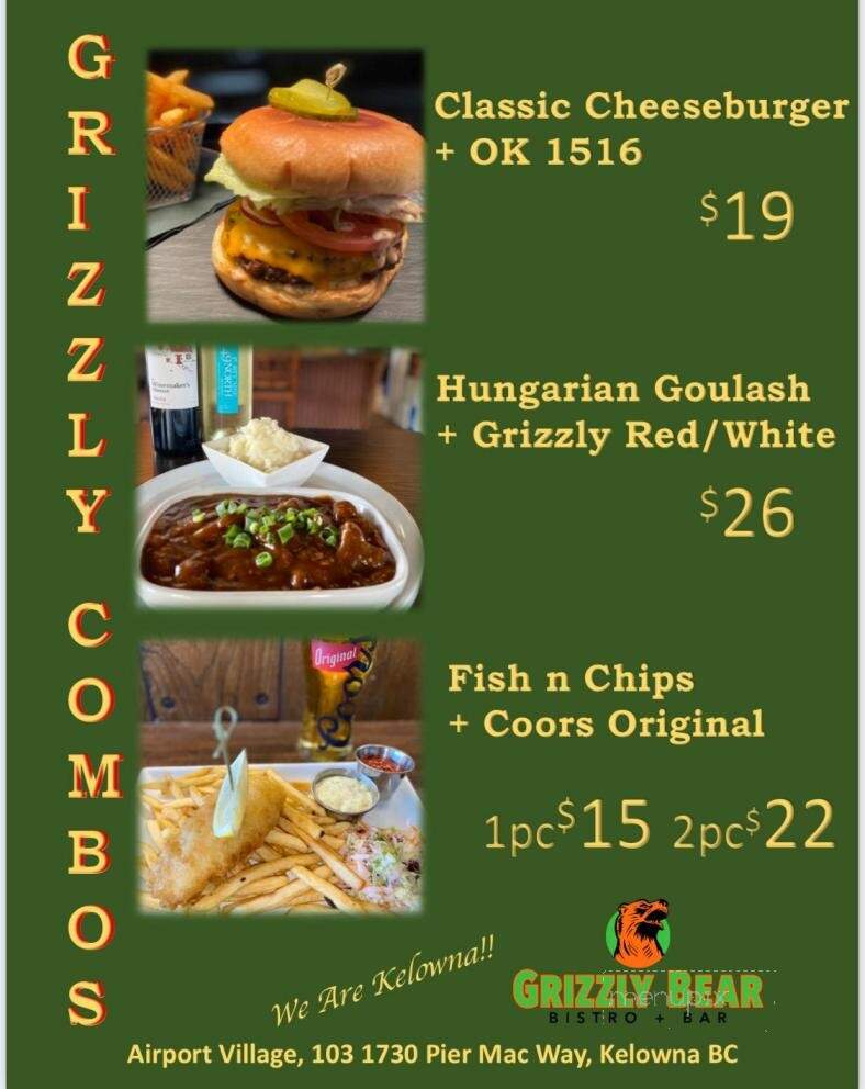 Grizzly Bear Bistro & Bar - Kelowna, BC menu_pic