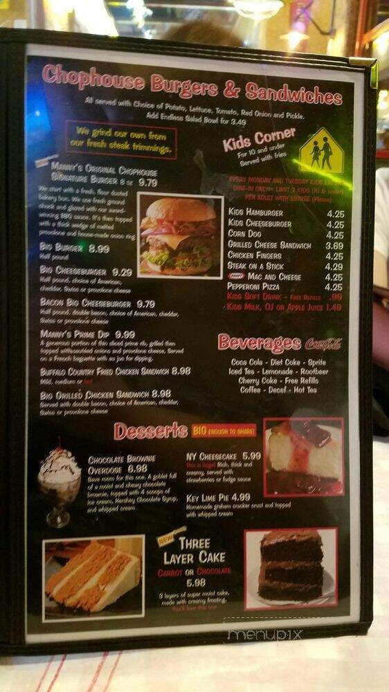 Manny's Original Chophouse - Kissimmee, FL menu_pic