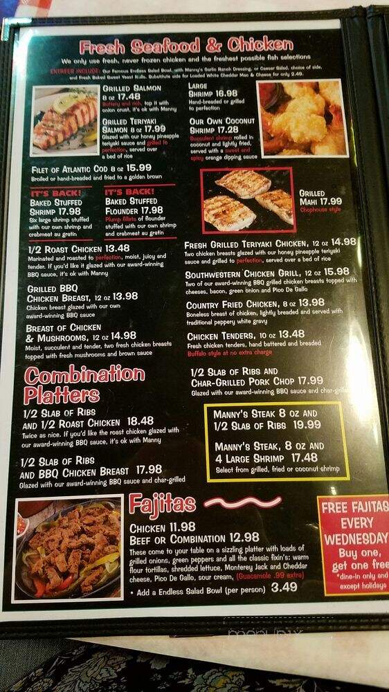 Manny's Original Chophouse - Kissimmee, FL menu_pic