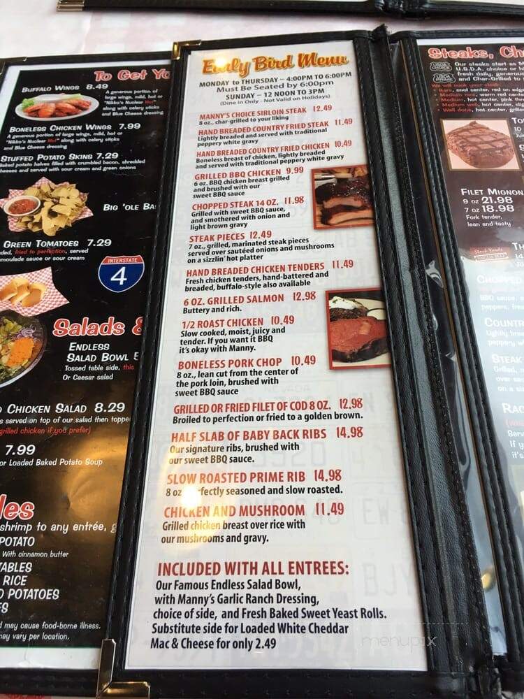 Manny's Original Chophouse - Kissimmee, FL menu_pic