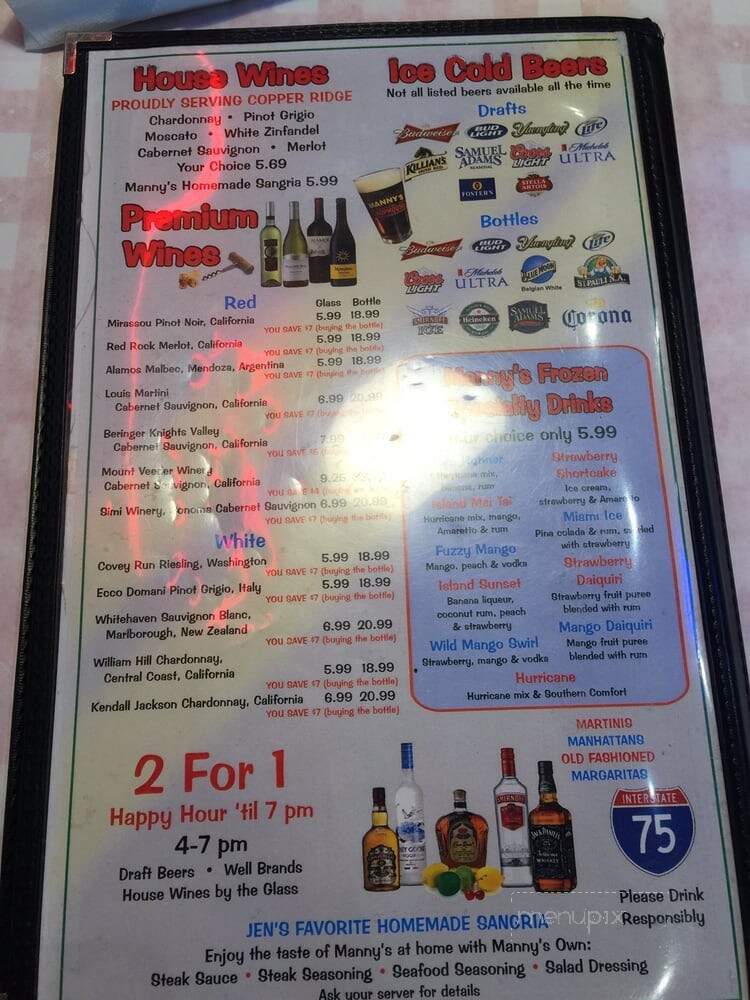 Manny's Original Chophouse - Kissimmee, FL menu_pic