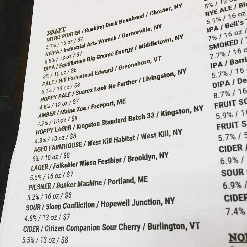 Rough Draft Bar & Books - Kingston, NY menu_pic