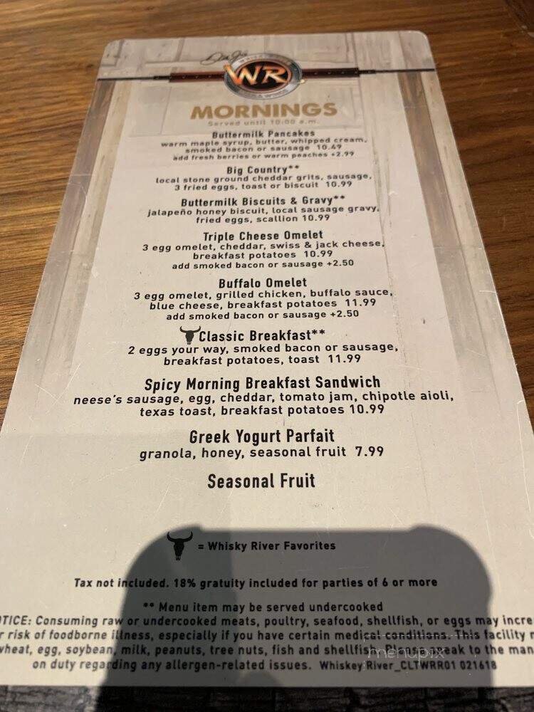 Whisky River at the Airport - Charlotte, NC menu_pic