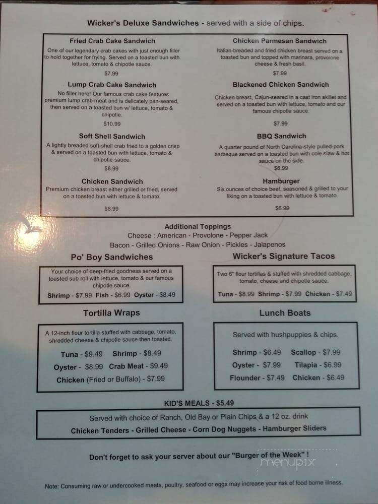 Wicker's Crab Pot Seafood - Chesapeake, VA menu_pic