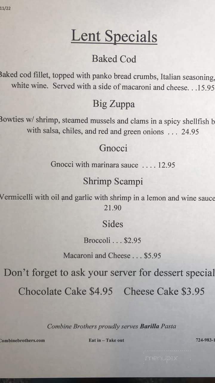 Combine Brothers - Hermitage, PA menu_pic