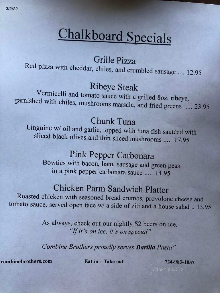 Combine Brothers - Hermitage, PA menu_pic