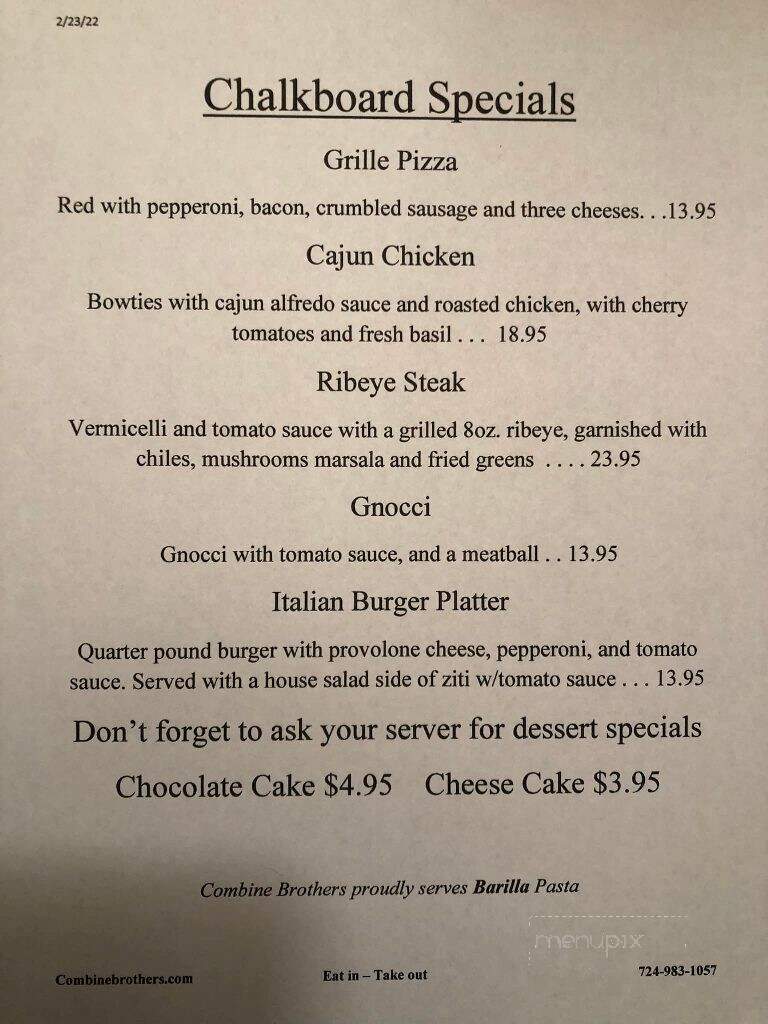 Combine Brothers - Hermitage, PA menu_pic