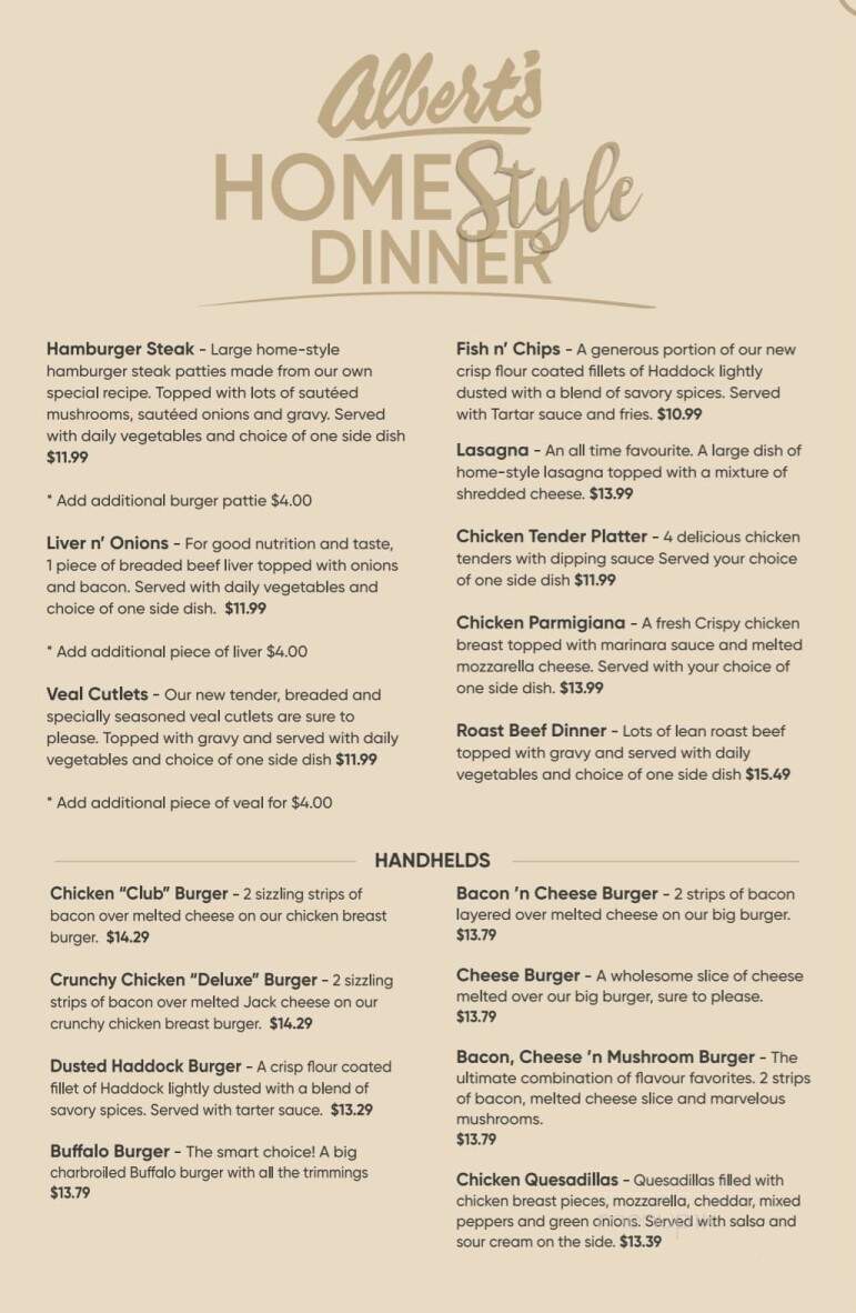 Albert's Family Restaurant - Red Deer, AB menu_pic