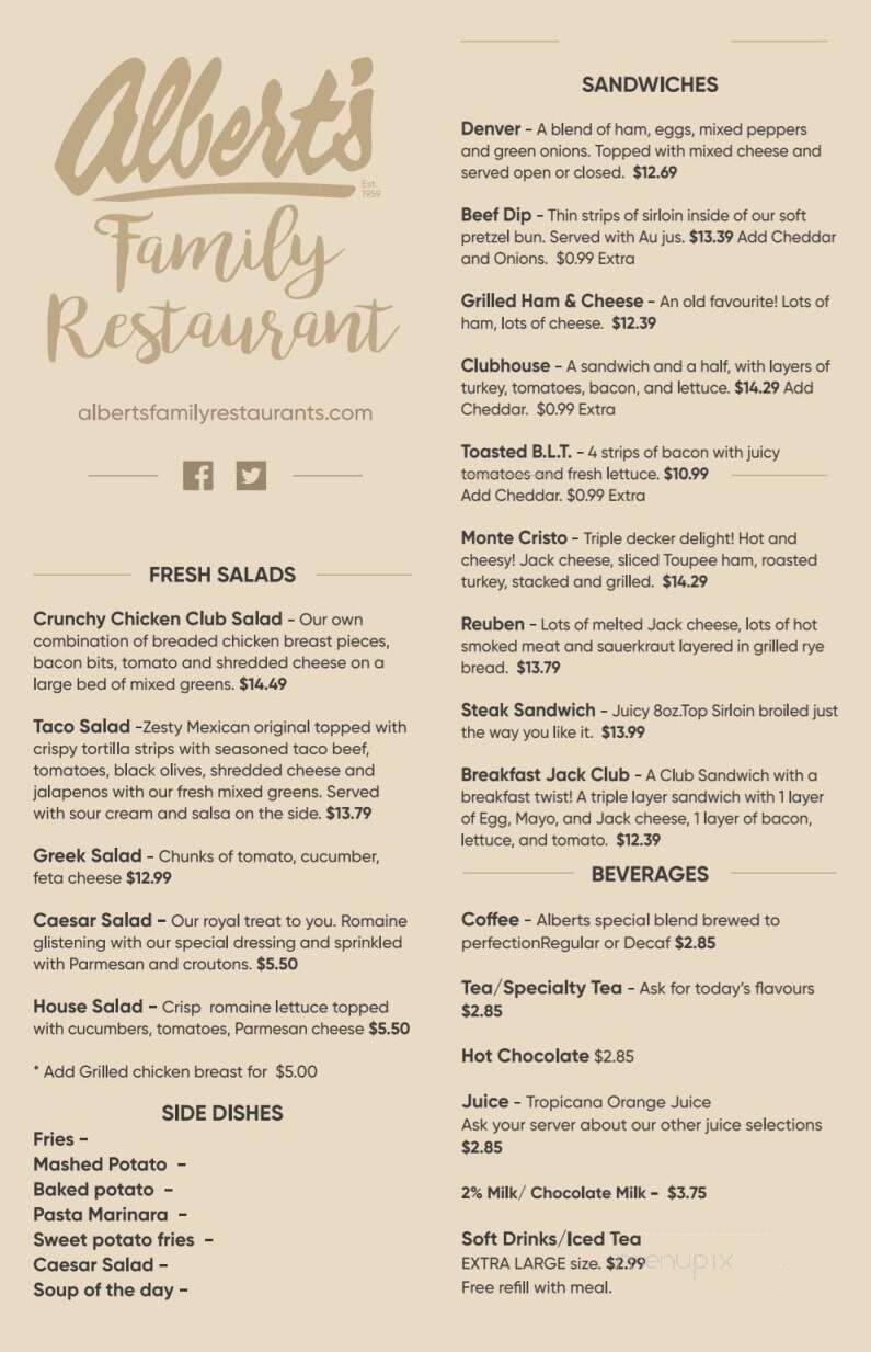 Albert's Family Restaurant - Red Deer, AB menu_pic