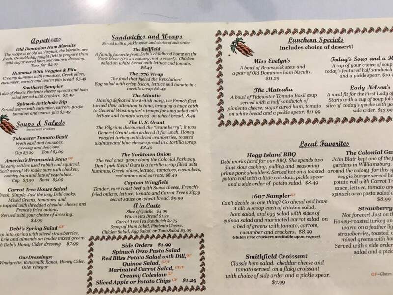 Carrot Tree Kitchens - Williamsburg, VA menu_pic
