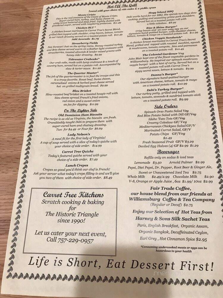 Carrot Tree Kitchens - Williamsburg, VA menu_pic