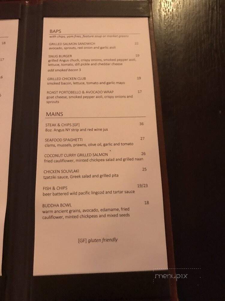 The Snug Pub - Victoria, BC menu_pic