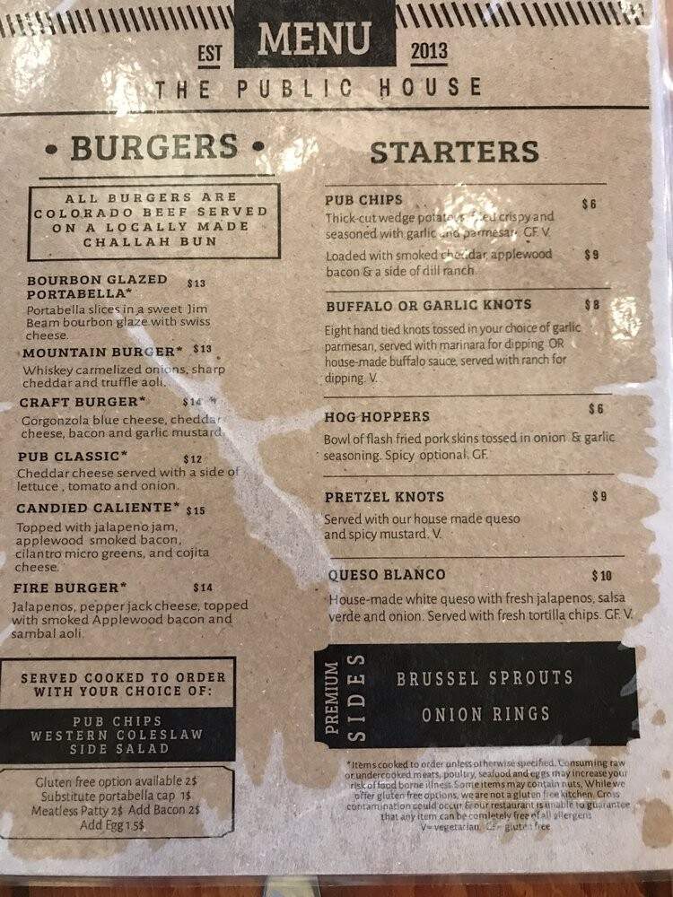 The Public House at The Alexander - Colorado Springs, CO menu_pic