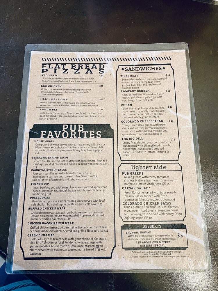 The Public House at The Alexander - Colorado Springs, CO menu_pic