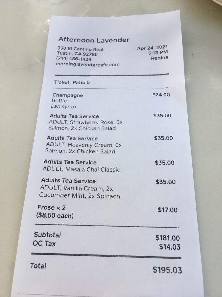 Morning Lavender Cafe - Tustin, CA menu_pic