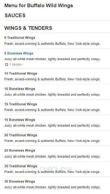 Buffalo Wild Wings - Tullahoma, TN menu_pic
