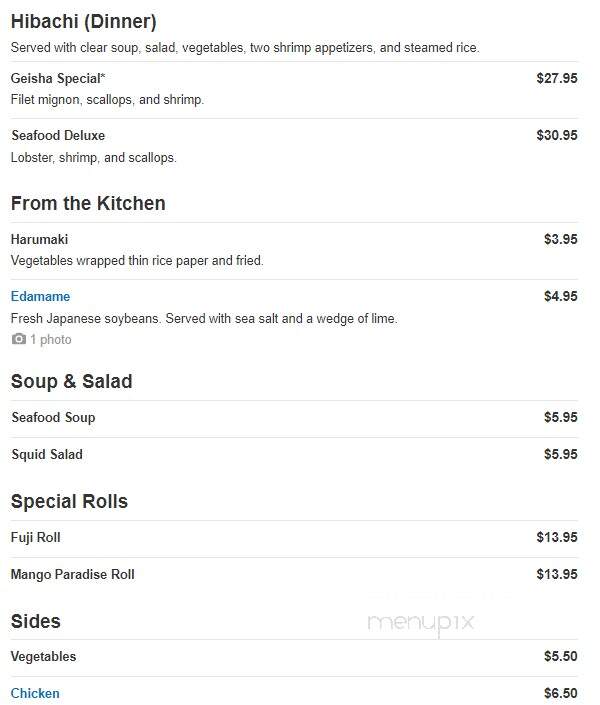 Fuji Japanese Steakhouse - Dalton, GA menu_pic