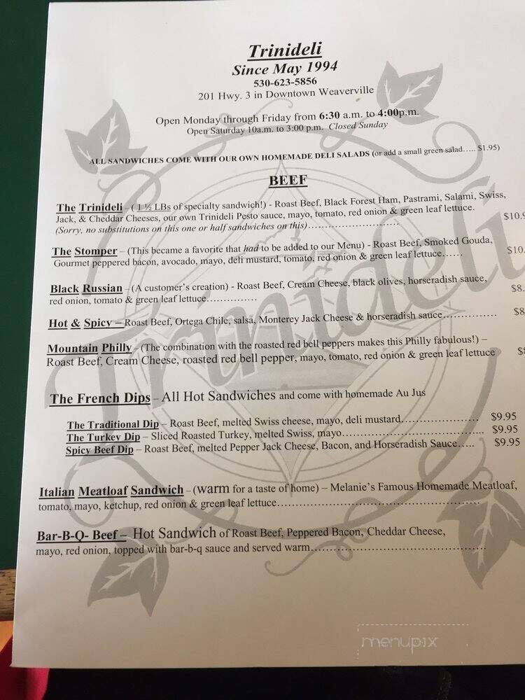 Trinideli - Weaverville, CA menu_pic
