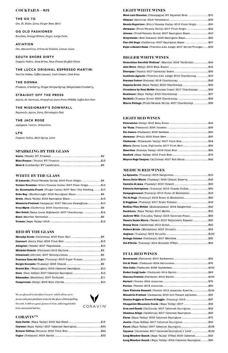 Lucca South Shore - Rockland, MA menu_pic