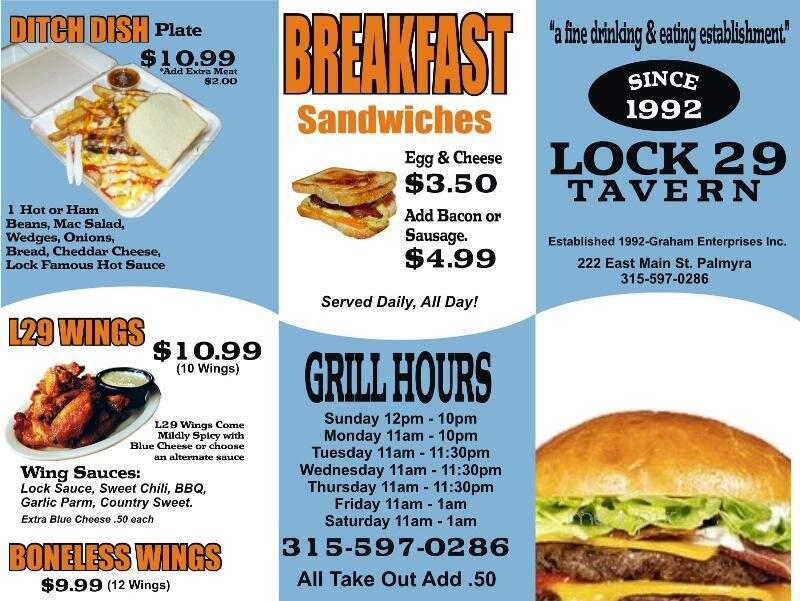 Lock 29 Tavern - Palmyra, NY menu_pic