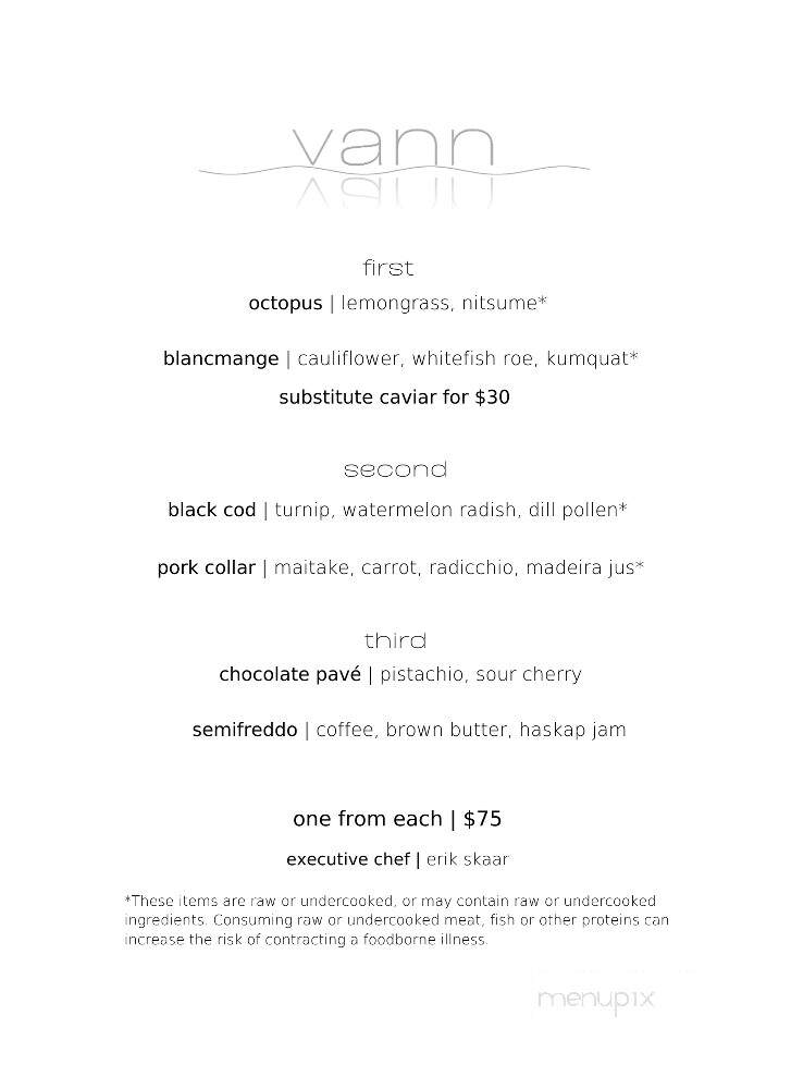 Vann Restaurant - Spring Park, MN menu_pic