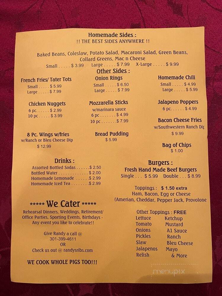 Randy's Ribs & BBQ - Hughesville, MD menu_pic