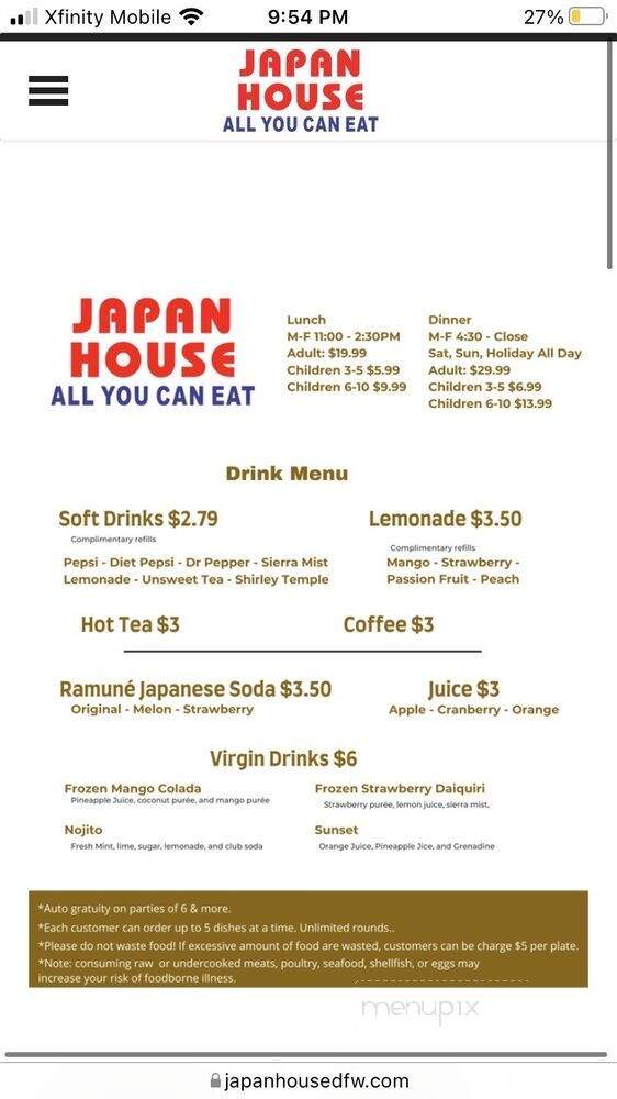 Japan House - North Richland Hills, TX menu_pic