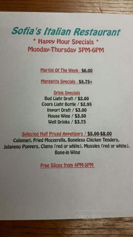 Sofia's Restaurant - East Windsor, CT menu_pic
