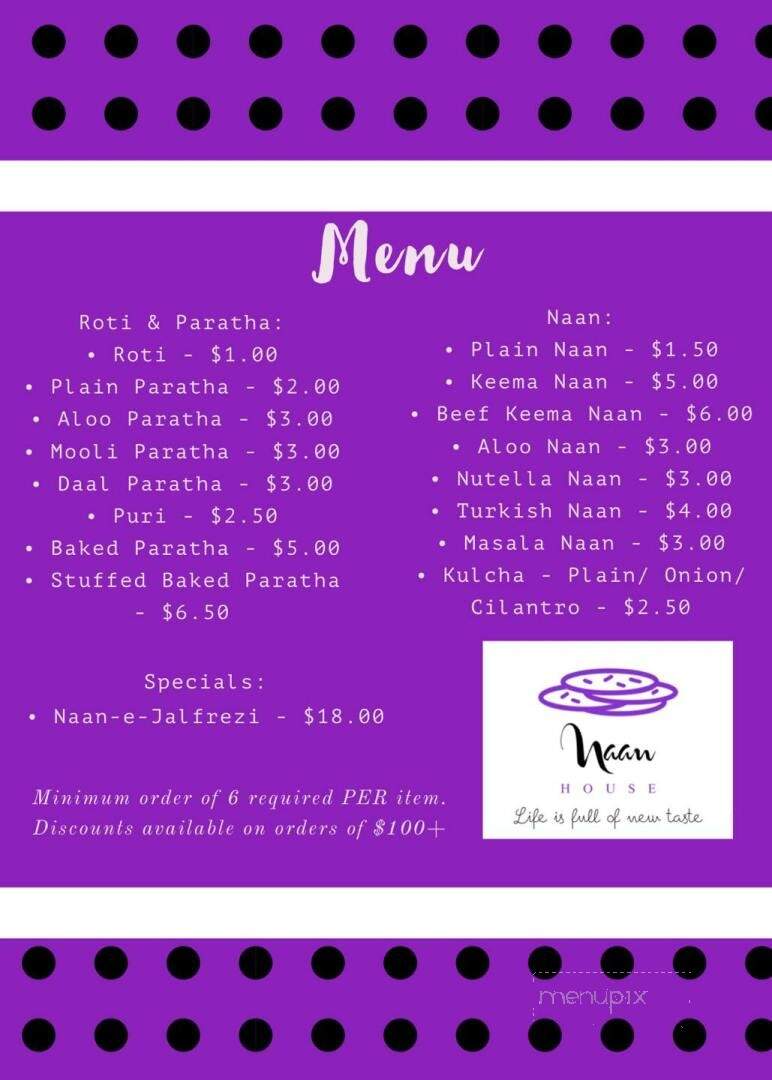 House of Naan - Bloomsburg, PA menu_pic